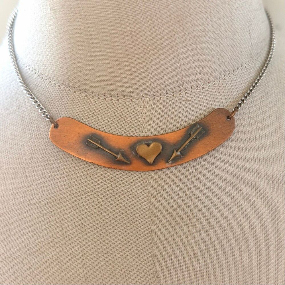 Handmade Copper Heart & Arrow Statement Necklace